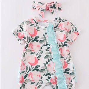 Pink floral baby romper